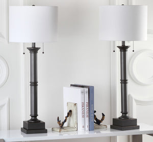 Safavieh ESTILO Column Lamps - Modern Dark Grey Metal Table Lamps for Elegant Ambient Lighting & Style LIT4304A-SET2