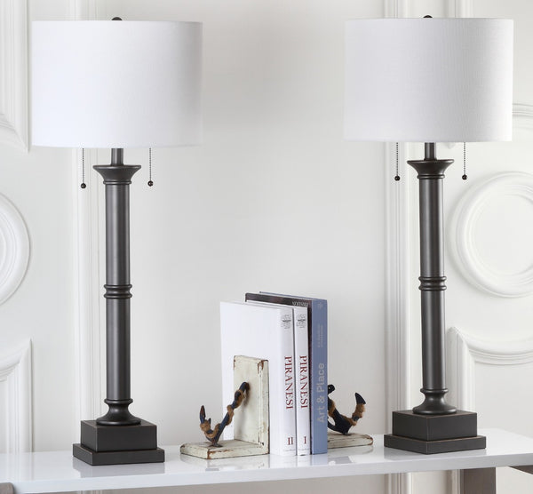 Safavieh ESTILO Column Lamps - Modern Dark Grey Metal Table Lamps for Elegant Ambient Lighting & Style LIT4304A-SET2