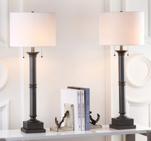 Safavieh ESTILO Column Lamps - Modern Dark Grey Metal Table Lamps for Elegant Ambient Lighting & Style LIT4304A-SET2