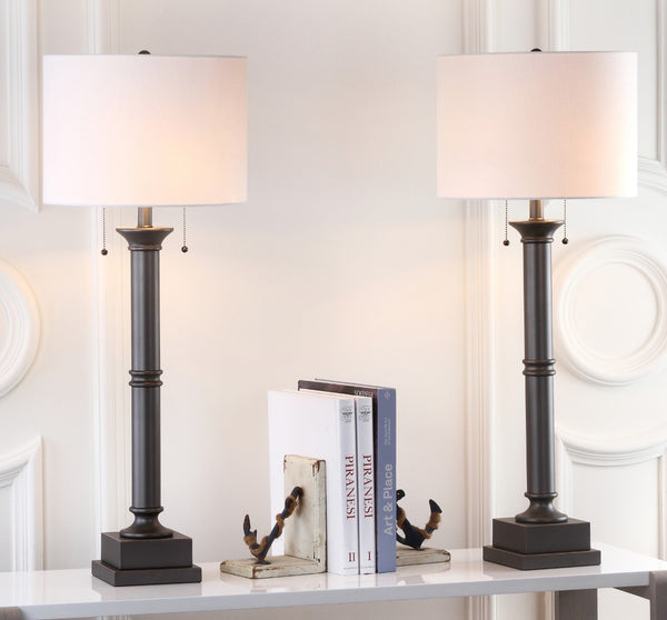 Safavieh ESTILO Column Lamps - Modern Dark Grey Metal Table Lamps for Elegant Ambient Lighting & Style LIT4304A-SET2