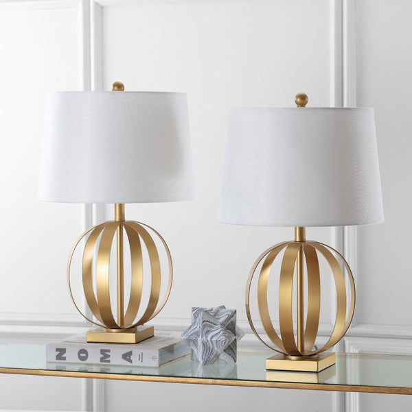 Safavieh EUGENIA Sphere Table Lamp Set of 2, 24.5 Inch Gold Finish, Modern Ambient Lighting for Home Decor LIT4310A-SET2