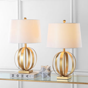 Safavieh EUGENIA Sphere Table Lamp Set of 2, 24.5 Inch Gold Finish, Modern Ambient Lighting for Home Decor LIT4310A-SET2