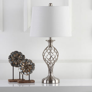 Safavieh LATTICE Urn Table Lamp - Chic Nickel Finish, Artistic Lattice Design for Modern & Classic Interiors LIT4316A-SET2