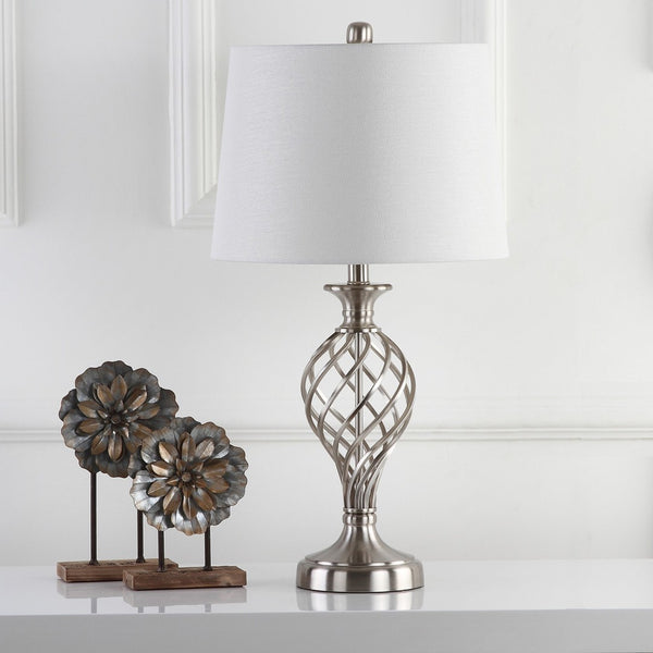 Safavieh LATTICE Urn Table Lamp - Chic Nickel Finish, Artistic Lattice Design for Modern & Classic Interiors LIT4316A-SET2
