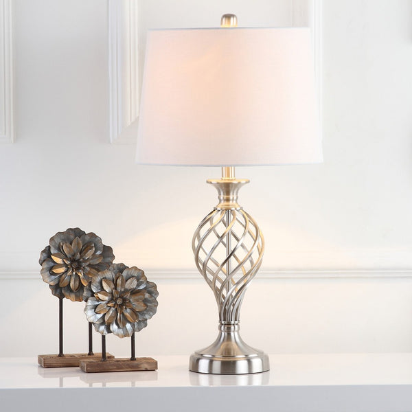 Safavieh LATTICE Urn Table Lamp - Chic Nickel Finish, Artistic Lattice Design for Modern & Classic Interiors LIT4316A-SET2
