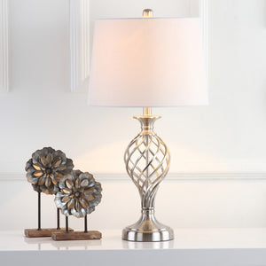Safavieh LATTICE Urn Table Lamp - Chic Nickel Finish, Artistic Lattice Design for Modern & Classic Interiors LIT4316A-SET2