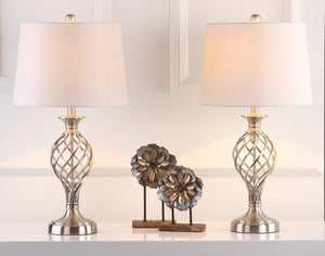 Safavieh LATTICE Urn Table Lamp - Chic Nickel Finish, Artistic Lattice Design for Modern & Classic Interiors LIT4316A-SET2