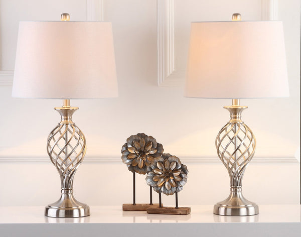 Safavieh LATTICE Urn Table Lamp - Chic Nickel Finish, Artistic Lattice Design for Modern & Classic Interiors LIT4316A-SET2