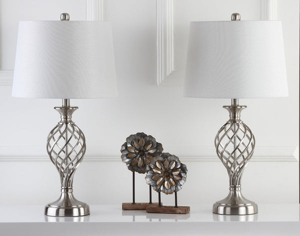Safavieh LATTICE Urn Table Lamp - Chic Nickel Finish, Artistic Lattice Design for Modern & Classic Interiors LIT4316A-SET2