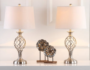 Safavieh LATTICE Urn Table Lamp - Chic Nickel Finish, Artistic Lattice Design for Modern & Classic Interiors LIT4316A-SET2
