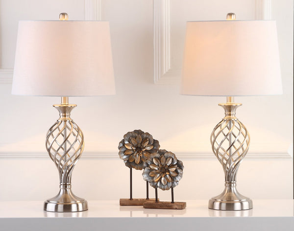 Safavieh LATTICE Urn Table Lamp - Chic Nickel Finish, Artistic Lattice Design for Modern & Classic Interiors LIT4316A-SET2