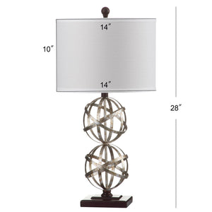 Safavieh HALEY, Elegant 28-Inch Antique Silver Iron Double Sphere Table Lamp Set of 2 for Modern Décor LIT4321A-SET2