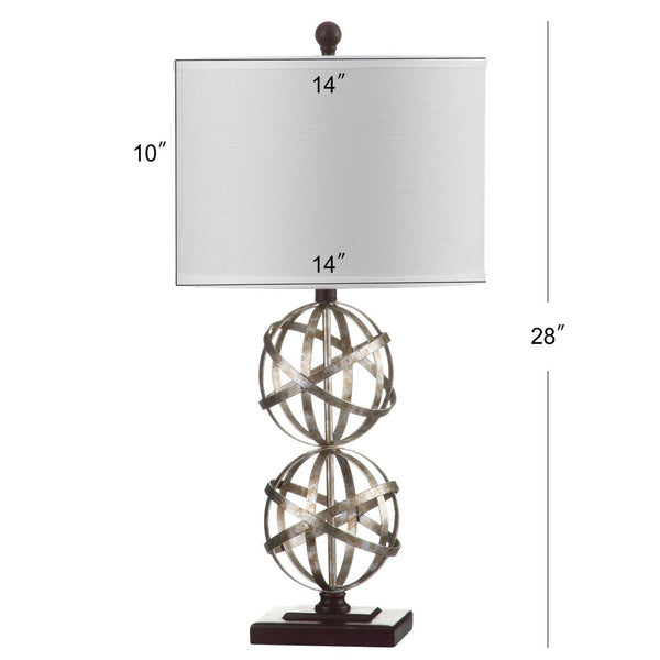 Safavieh HALEY, Elegant 28-Inch Antique Silver Iron Double Sphere Table Lamp Set of 2 for Modern Décor LIT4321A-SET2