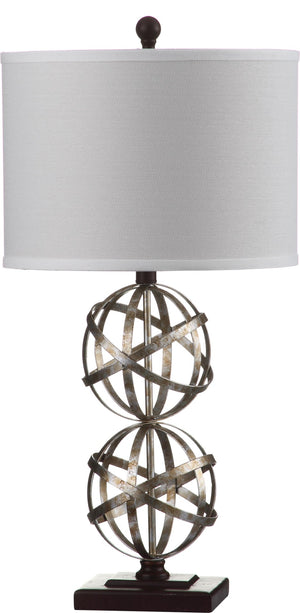 Safavieh HALEY, Elegant 28-Inch Antique Silver Iron Double Sphere Table Lamp Set of 2 for Modern Décor LIT4321A-SET2
