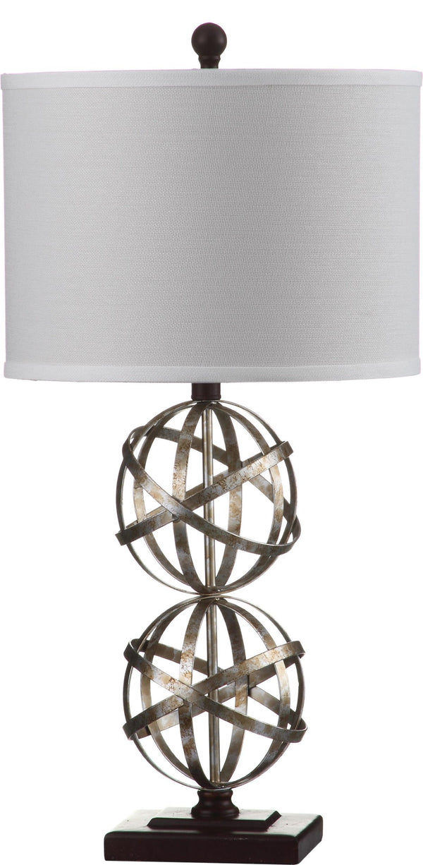 Safavieh HALEY, Elegant 28-Inch Antique Silver Iron Double Sphere Table Lamp Set of 2 for Modern Décor LIT4321A-SET2