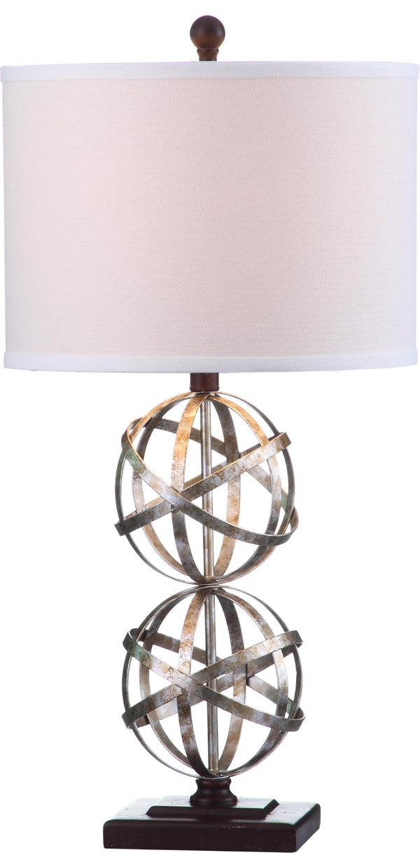 Safavieh HALEY, Elegant 28-Inch Antique Silver Iron Double Sphere Table Lamp Set of 2 for Modern Décor LIT4321A-SET2