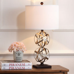 Safavieh HALEY, Elegant 28-Inch Antique Silver Iron Double Sphere Table Lamp Set of 2 for Modern Décor LIT4321A-SET2