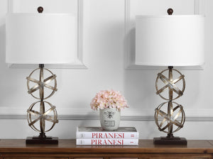 Safavieh HALEY, Elegant 28-Inch Antique Silver Iron Double Sphere Table Lamp Set of 2 for Modern Décor LIT4321A-SET2