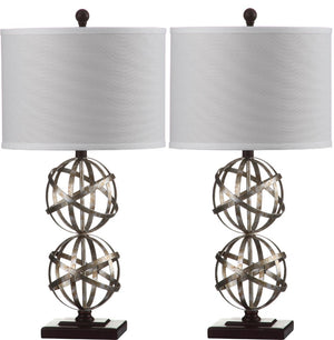Safavieh HALEY, Elegant 28-Inch Antique Silver Iron Double Sphere Table Lamp Set of 2 for Modern Décor LIT4321A-SET2
