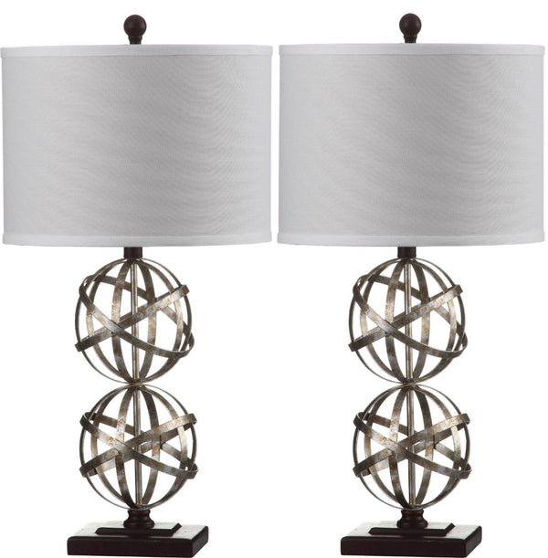 Safavieh HALEY, Elegant 28-Inch Antique Silver Iron Double Sphere Table Lamp Set of 2 for Modern Décor LIT4321A-SET2