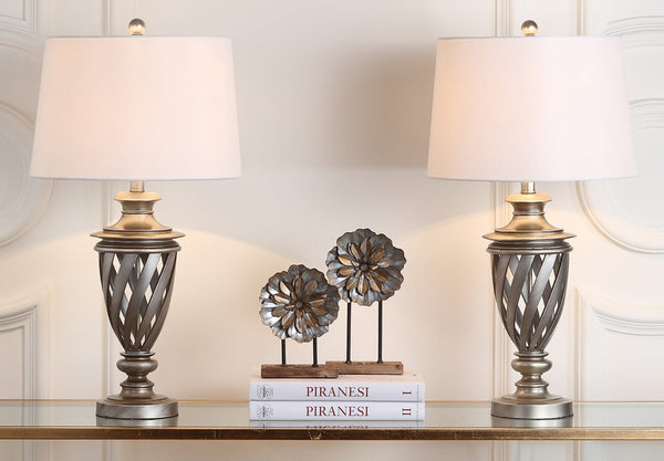 Safavieh BYRON, Elegant Antique Silver Table Lamp Set of 2 – Perfect for Living Rooms, Bedrooms & More! LIT4322A-SET2