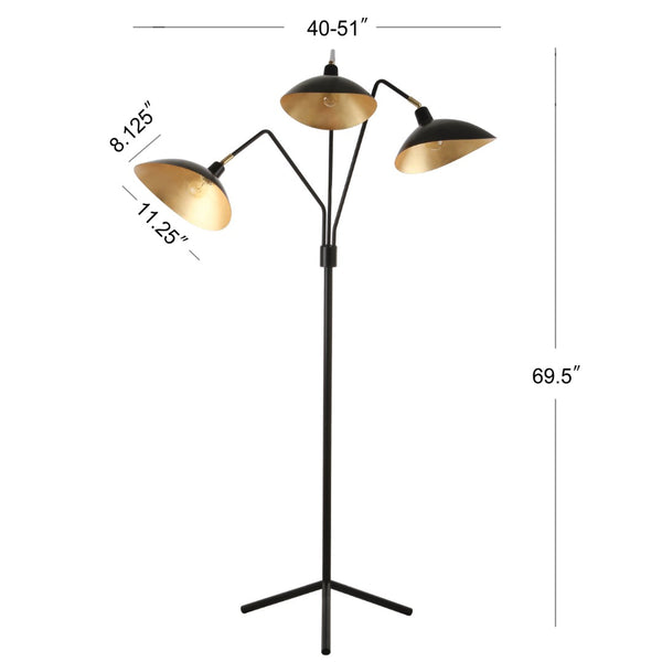 Safavieh IRIS, Elegant Iron Floor Lamp – 69.5 Inch Tall, Modern Design for Stylish Ambient Lighting Black / Gold LIT4361B