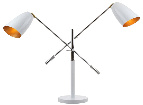 Safavieh MAVIS, Adjustable Iron Table Lamp for Elegant Illumination in Bedrooms, Living Rooms & Offices White / Gold LIT4363A