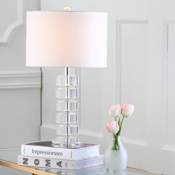 Safavieh FRANCES, Elegant 25-Inch Crystal Table Lamp Set of 2 with Off-White Shades for Timeless Decor LIT4364A-SET2