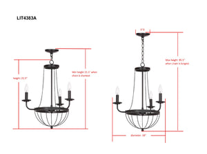 Safavieh JACQUES Chandelier in Black - Elegant Adjustable Fixture for Modern & Classic Interiors, 18" Wide LIT4383A