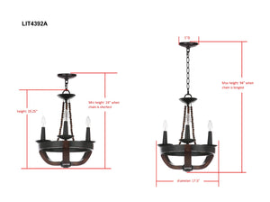 Safavieh LUCERO Chandelier in Matte Black - Modern, Adjustable Design for Dining, Living, or Foyers LIT4392A