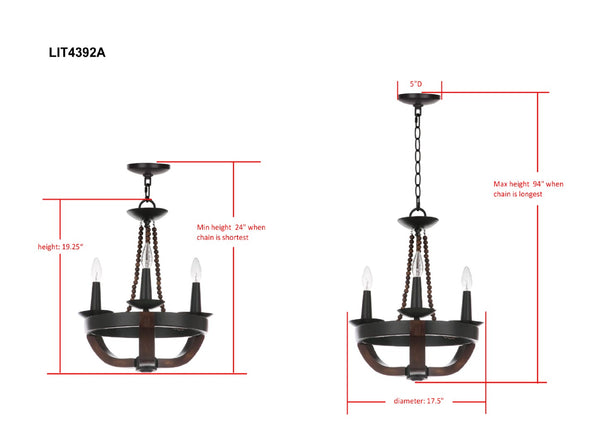 Safavieh LUCERO Chandelier in Matte Black - Modern, Adjustable Design for Dining, Living, or Foyers LIT4392A
