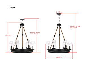 Safavieh FRITZ Chandelier in Black - Adjustable Modern Lighting Fixture for Dining, Living & Entry Spaces LIT4393A