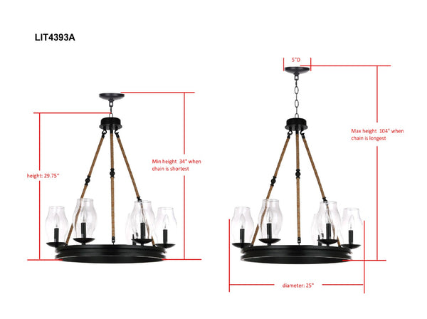 Safavieh FRITZ Chandelier in Black - Adjustable Modern Lighting Fixture for Dining, Living & Entry Spaces LIT4393A