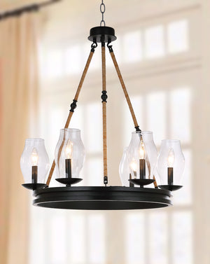 Safavieh FRITZ Chandelier in Black - Adjustable Modern Lighting Fixture for Dining, Living & Entry Spaces LIT4393A
