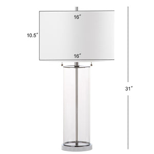 Safavieh VELMA Table Lamp - Elegant Clear Glass Base with Soft Off-White Shade for Modern Home Décor LIT4395A-SET2
