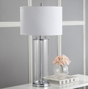 Safavieh VELMA Table Lamp - Elegant Clear Glass Base with Soft Off-White Shade for Modern Home Décor LIT4395A-SET2