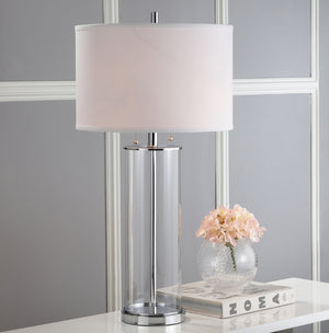 Safavieh VELMA Table Lamp - Elegant Clear Glass Base with Soft Off-White Shade for Modern Home Décor LIT4395A-SET2
