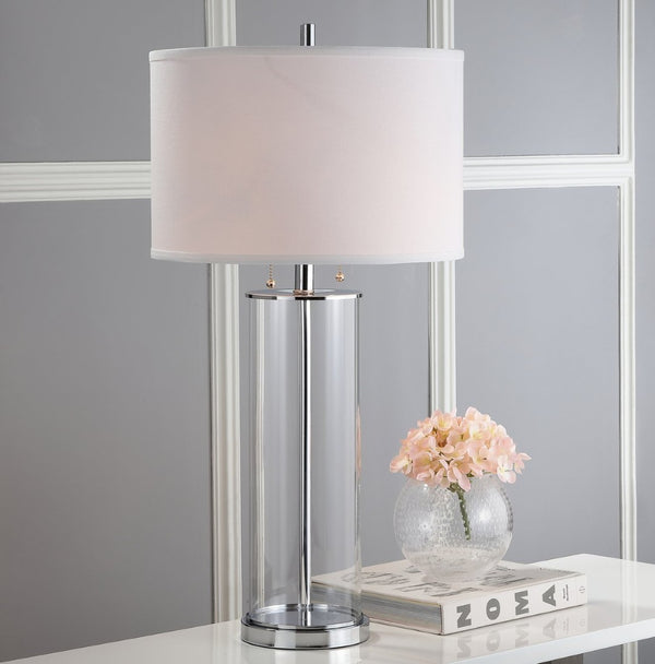 Safavieh VELMA Table Lamp - Elegant Clear Glass Base with Soft Off-White Shade for Modern Home Décor LIT4395A-SET2