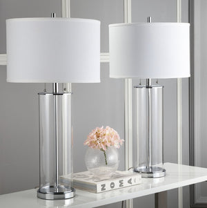 Safavieh VELMA Table Lamp - Elegant Clear Glass Base with Soft Off-White Shade for Modern Home Décor LIT4395A-SET2