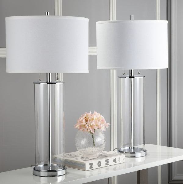 Safavieh VELMA Table Lamp - Elegant Clear Glass Base with Soft Off-White Shade for Modern Home Décor LIT4395A-SET2