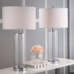 Safavieh VELMA Table Lamp - Elegant Clear Glass Base with Soft Off-White Shade for Modern Home Décor LIT4395A-SET2