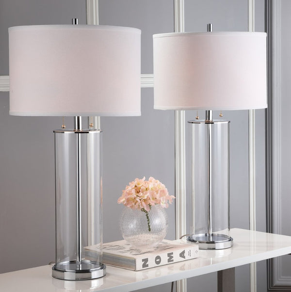 Safavieh VELMA Table Lamp - Elegant Clear Glass Base with Soft Off-White Shade for Modern Home Décor LIT4395A-SET2