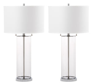 Safavieh VELMA Table Lamp - Elegant Clear Glass Base with Soft Off-White Shade for Modern Home Décor LIT4395A-SET2