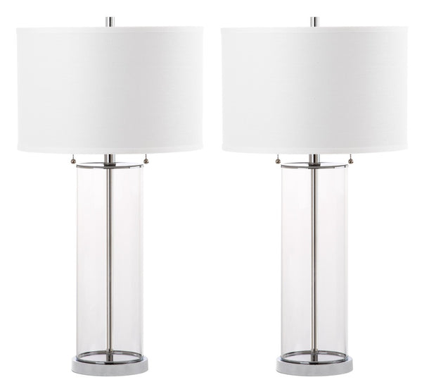 Safavieh VELMA Table Lamp - Elegant Clear Glass Base with Soft Off-White Shade for Modern Home Décor LIT4395A-SET2