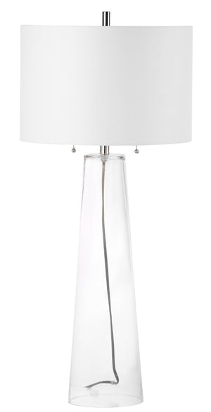 Safavieh MYRTLE Table Lamp - Clear Glass Base & Off-White Shade for Modern Living Room & Bedroom Ambiance LIT4396A-SET2