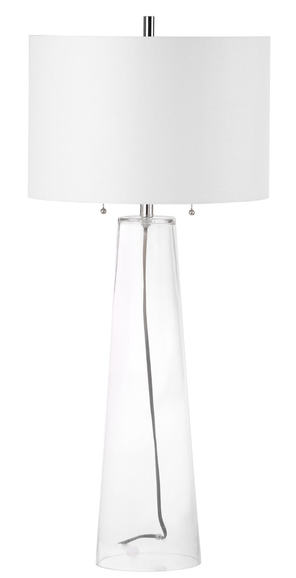 Safavieh MYRTLE Table Lamp - Clear Glass Base & Off-White Shade for Modern Living Room & Bedroom Ambiance LIT4396A-SET2