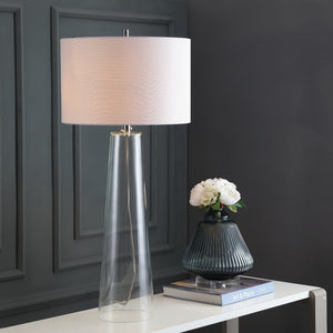 Safavieh MYRTLE Table Lamp - Clear Glass Base & Off-White Shade for Modern Living Room & Bedroom Ambiance LIT4396A-SET2