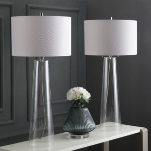 Safavieh MYRTLE Table Lamp - Clear Glass Base & Off-White Shade for Modern Living Room & Bedroom Ambiance LIT4396A-SET2