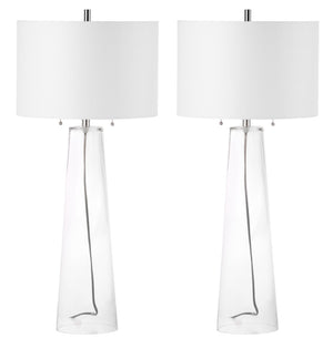 Safavieh MYRTLE Table Lamp - Clear Glass Base & Off-White Shade for Modern Living Room & Bedroom Ambiance LIT4396A-SET2