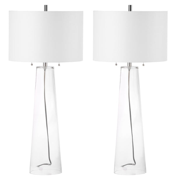 Safavieh MYRTLE Table Lamp - Clear Glass Base & Off-White Shade for Modern Living Room & Bedroom Ambiance LIT4396A-SET2